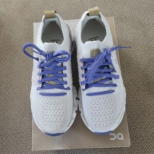 On Cloud Running Sneakers in White with Lavender Accents